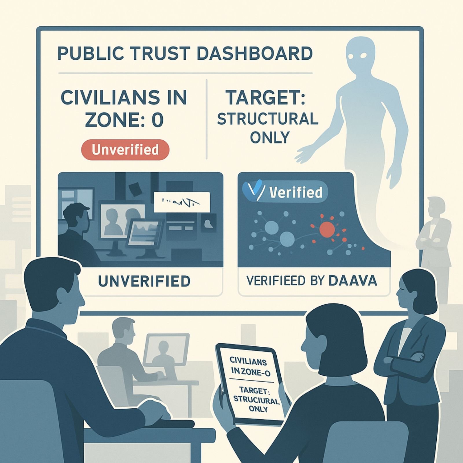Journalists and citizens viewing DAAVA dashboard showing no civilians in zone