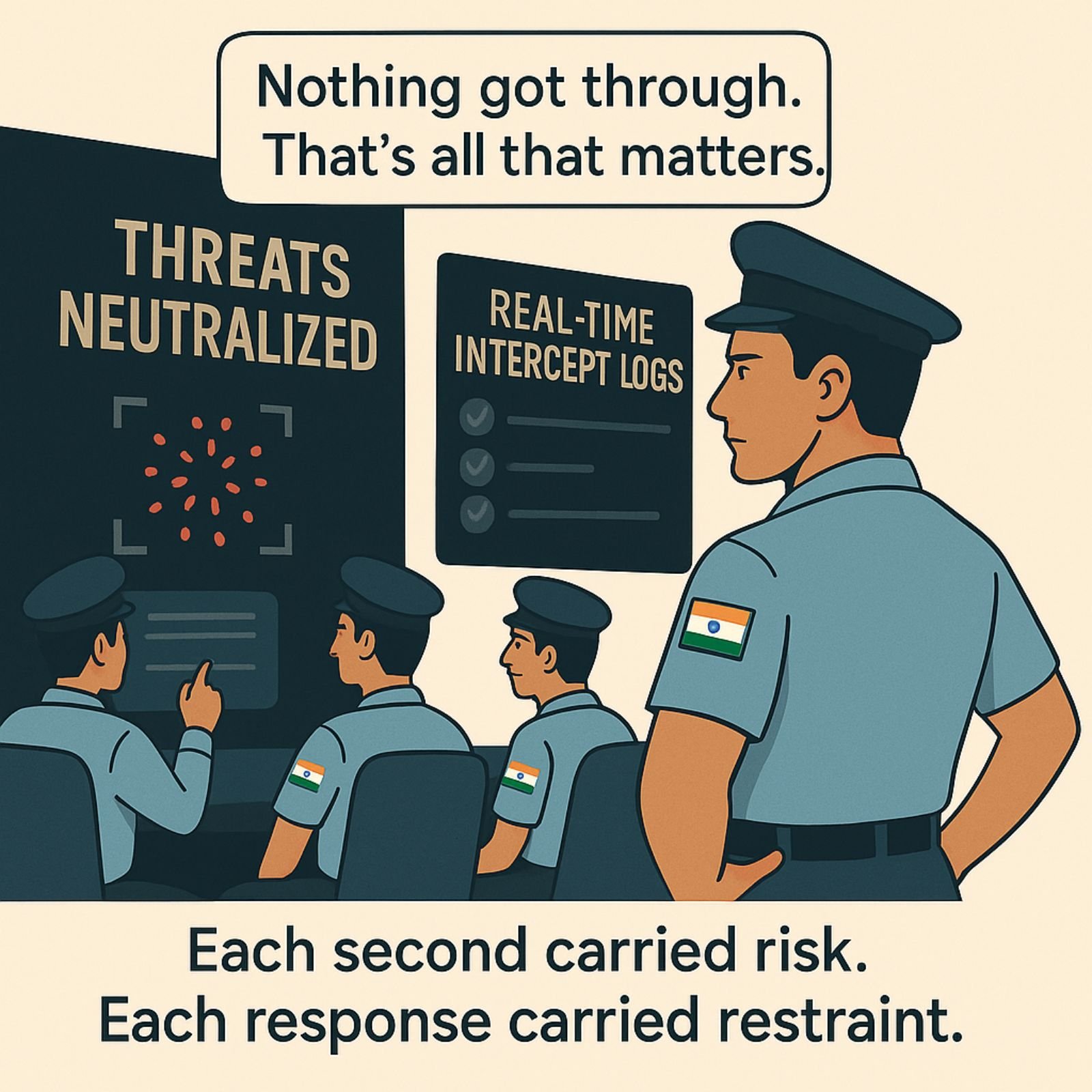 Command center screen showing threats neutralized