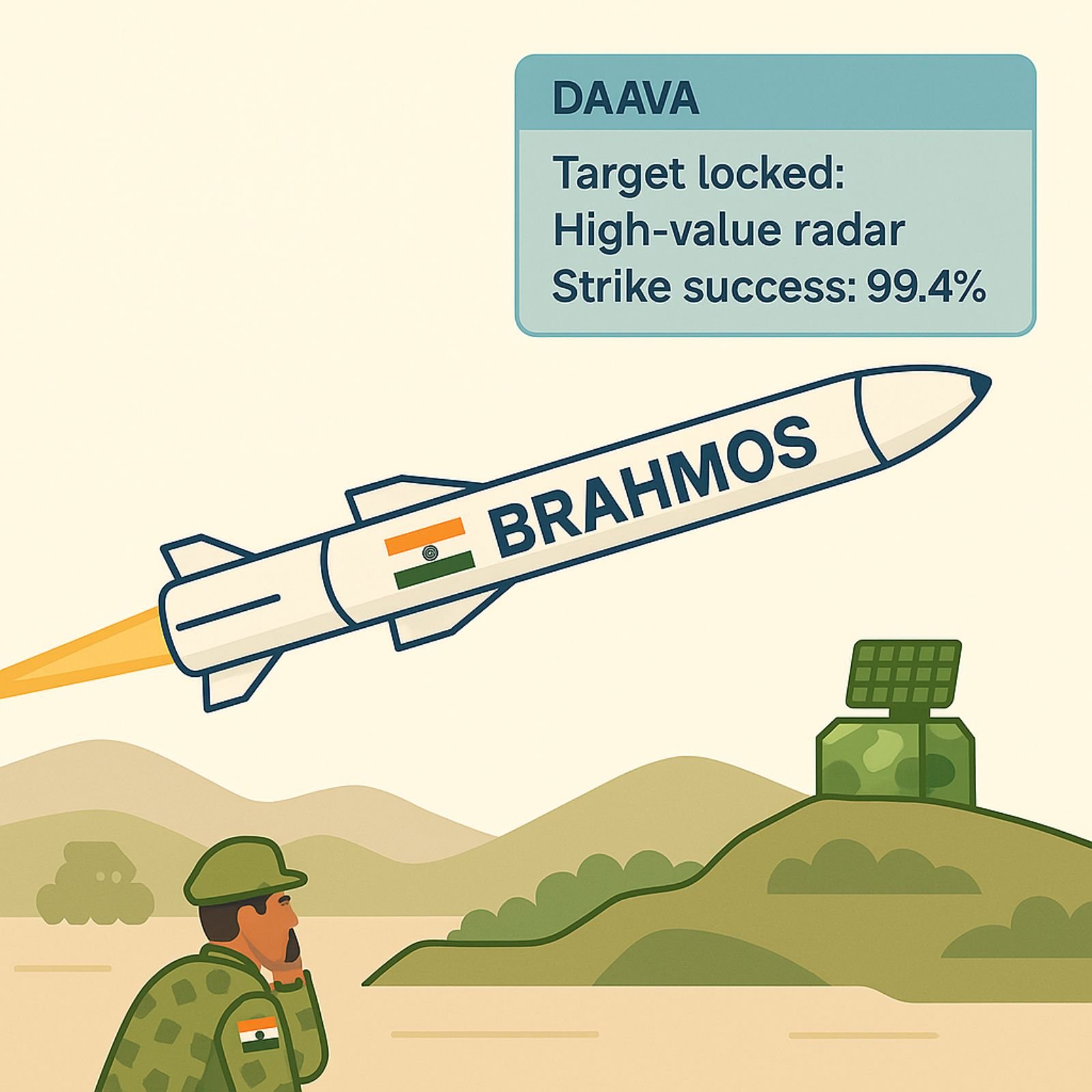 BrahMos missile cruising at low altitude