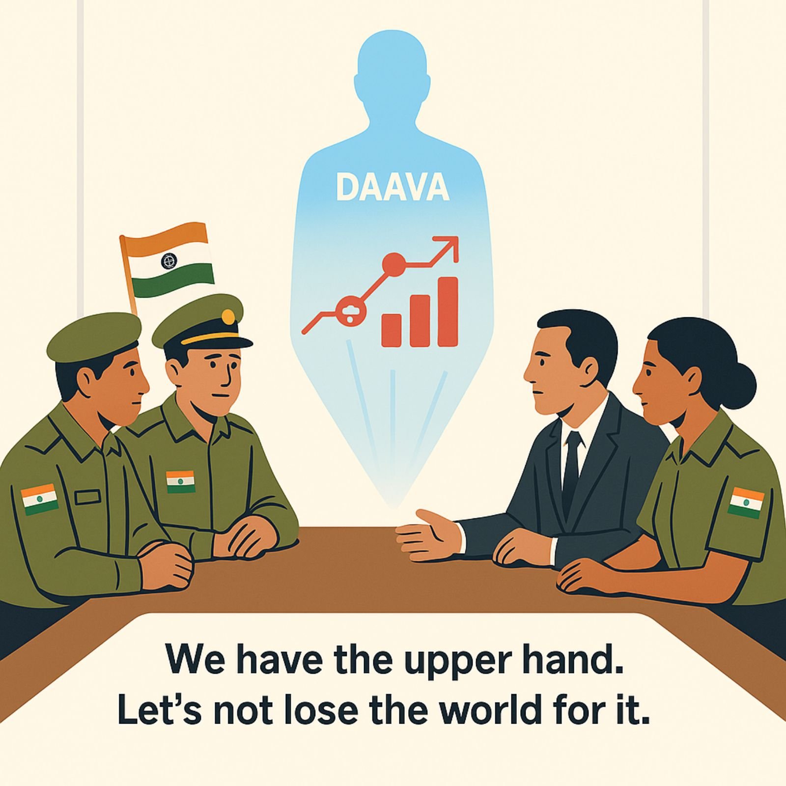 Indian war room with commanders reviewing DAAVA’s risk analysis