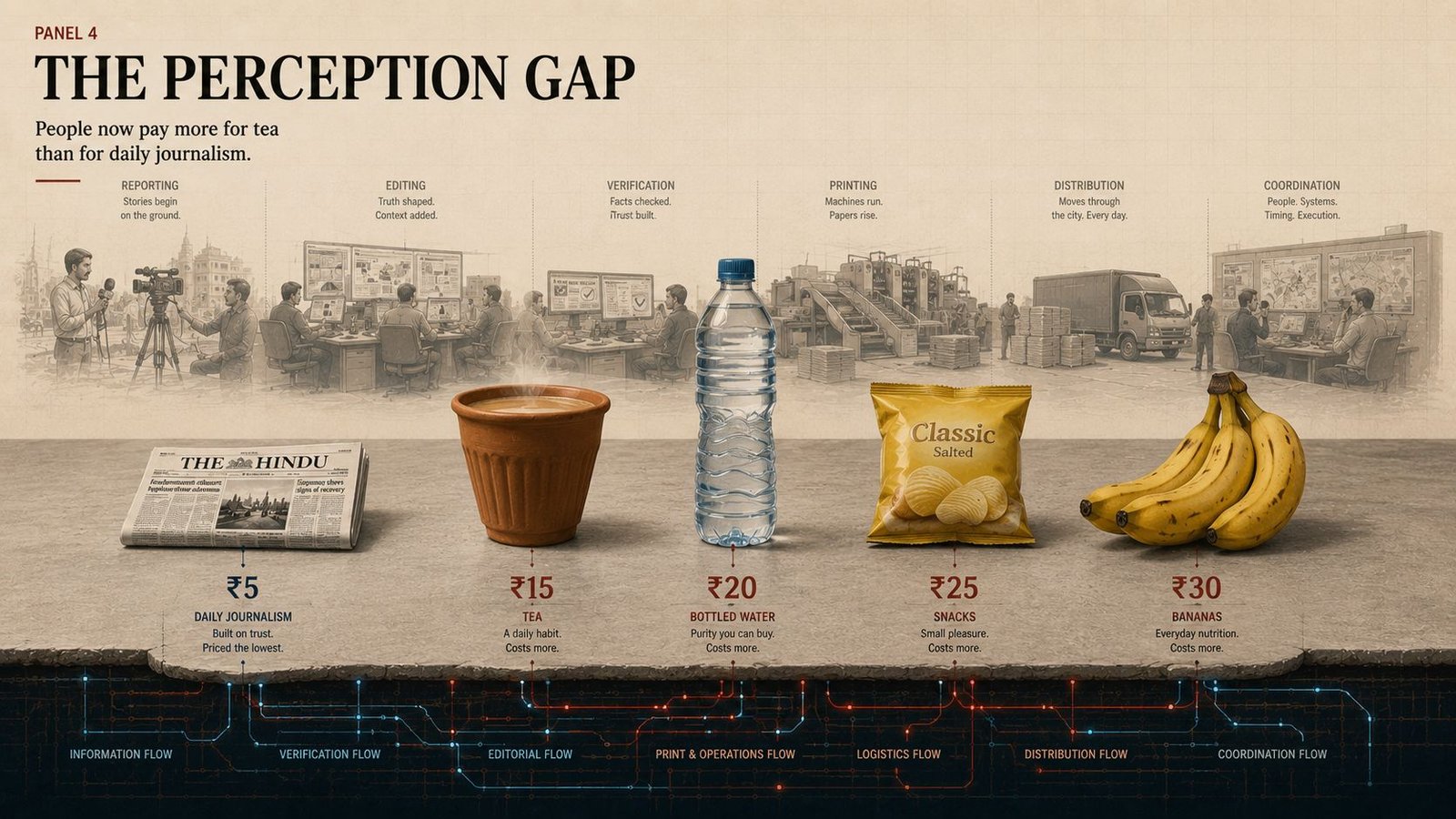 Tea, snacks, and newspaper price comparison