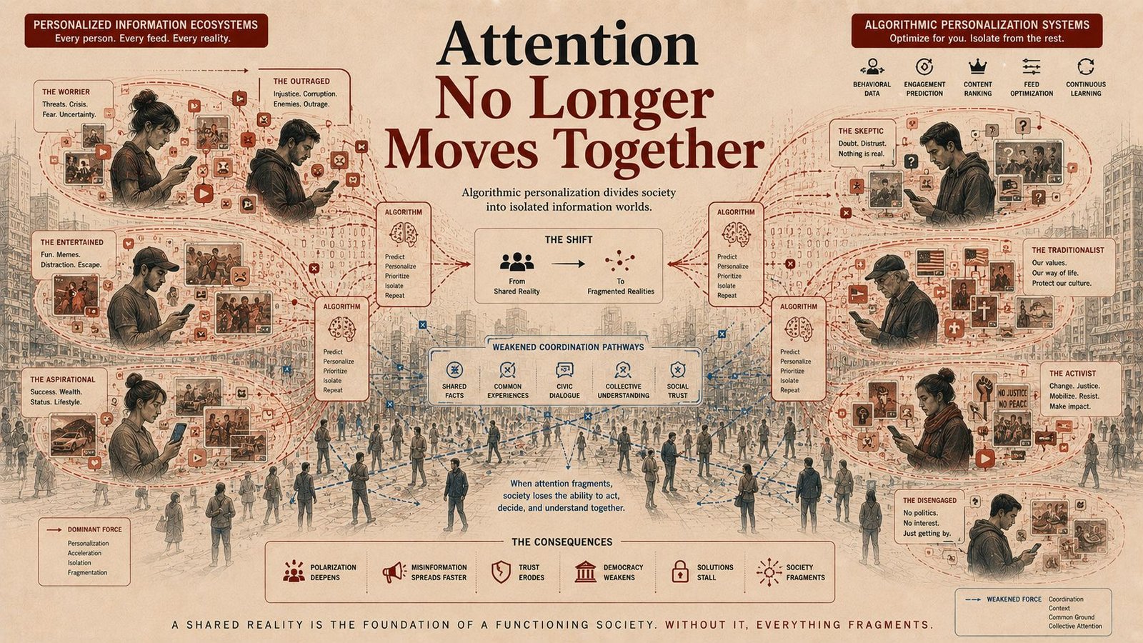 Fragmented attention systems across society